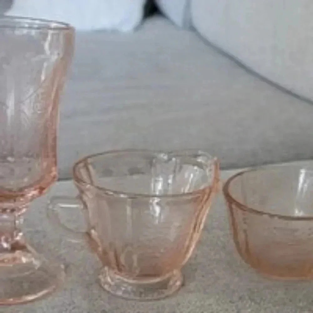 Vintage Depression Federal Madrid Glass Pink Teacup , goblet, and creamer.